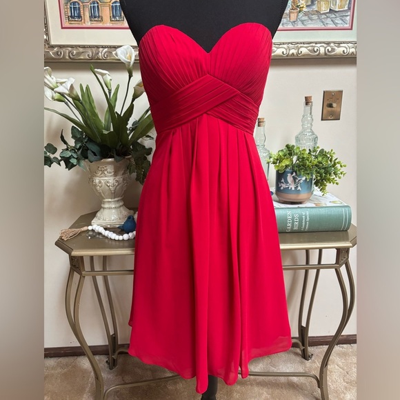 RED STRAPLESS SPECIAL OCCASION CORSET TIE UP FORMAL HOLIDAY SHORT DRESS SZ M - Picture 2 of 13